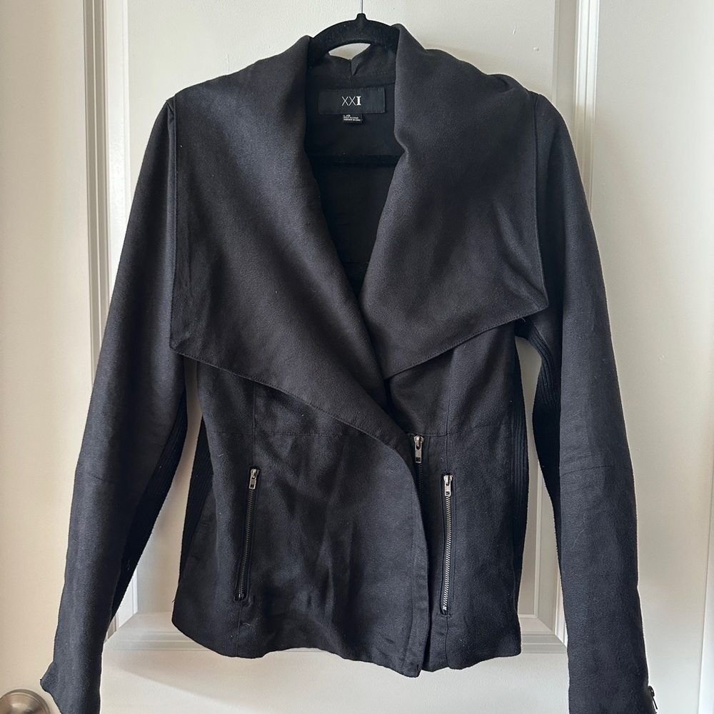 Black Women's Suede Zip Jacket
